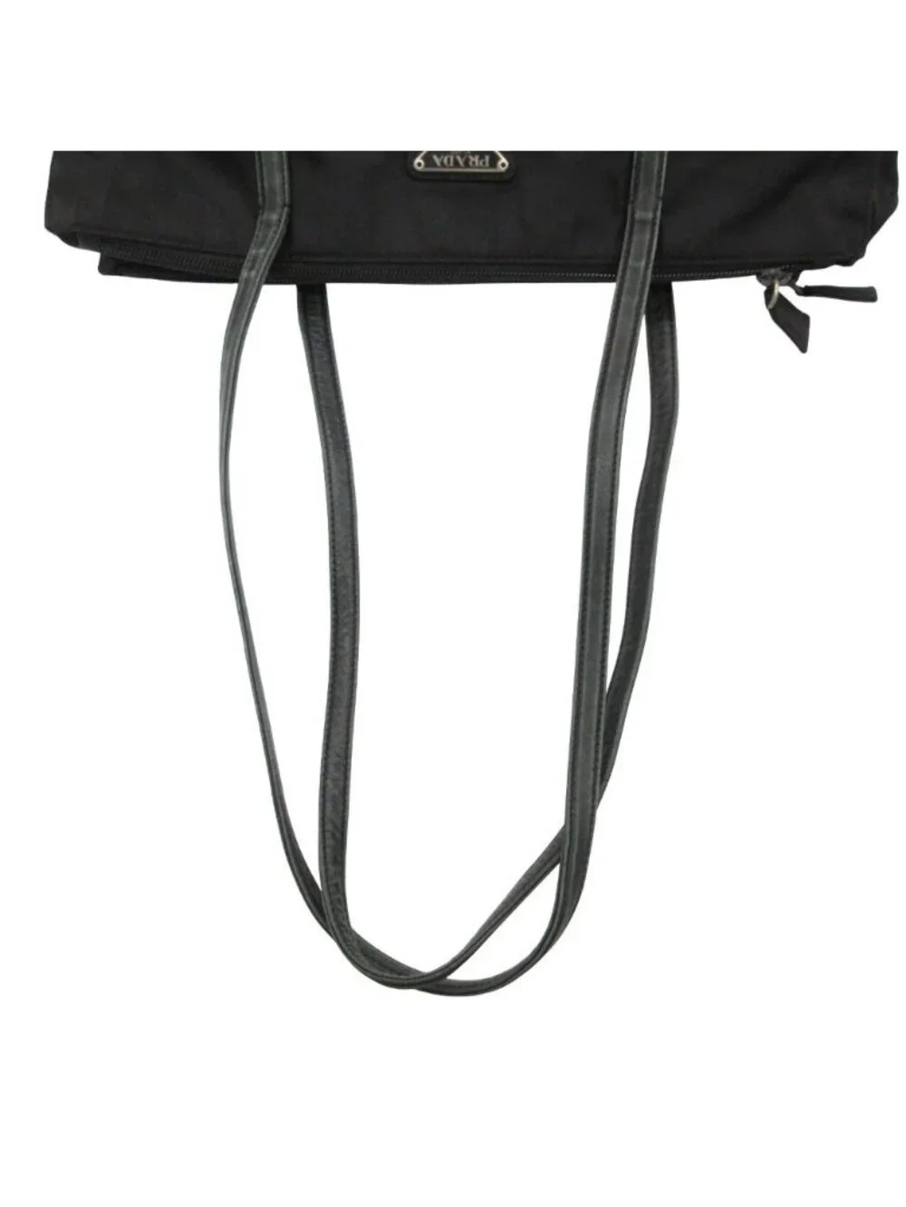 Prada Shoulder Bag Triangle Logo Nylon Tote Leather Handle Black